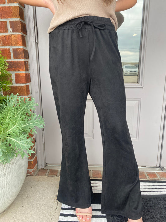 Women's Black Faux Suede Flare Pant