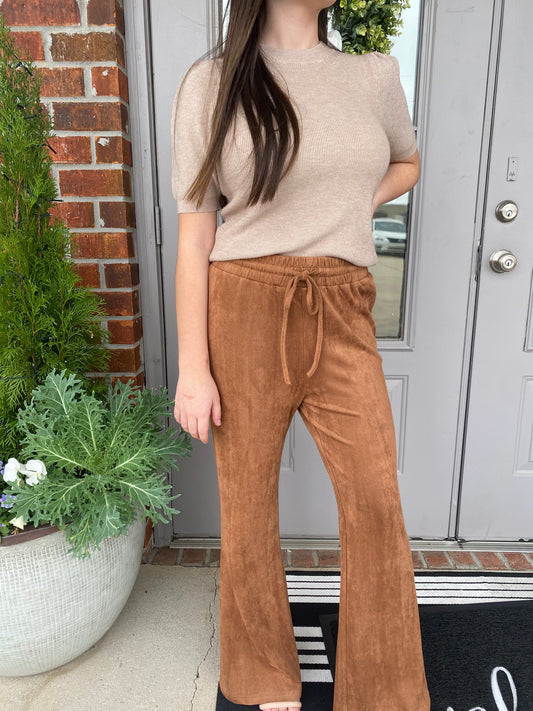 Women's Camel Faux Suede Flare Pant