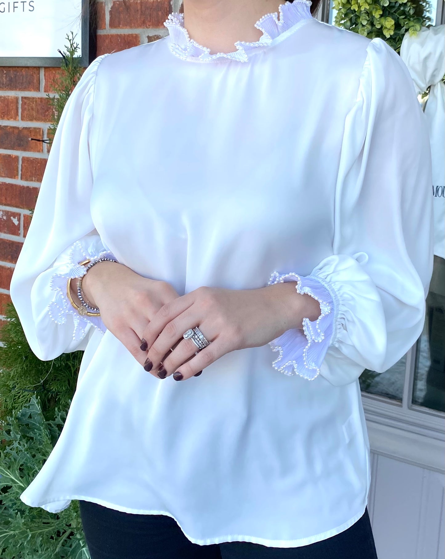 White Scalloped Pearl Wrist and Neck Top
