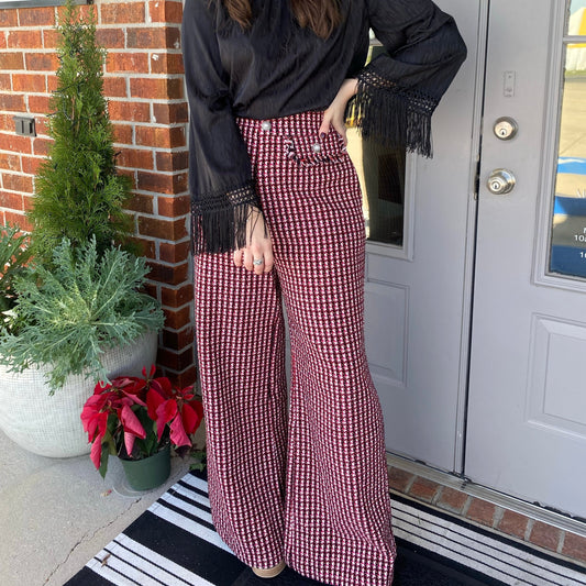 High Waist Tweed Wide Leg Pant