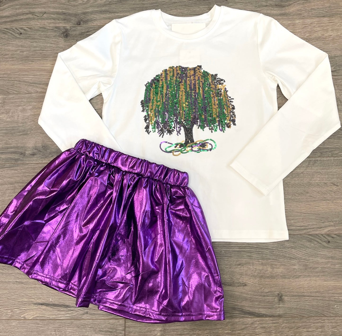 Tween Mardi Gras Tree Sequin Shirt