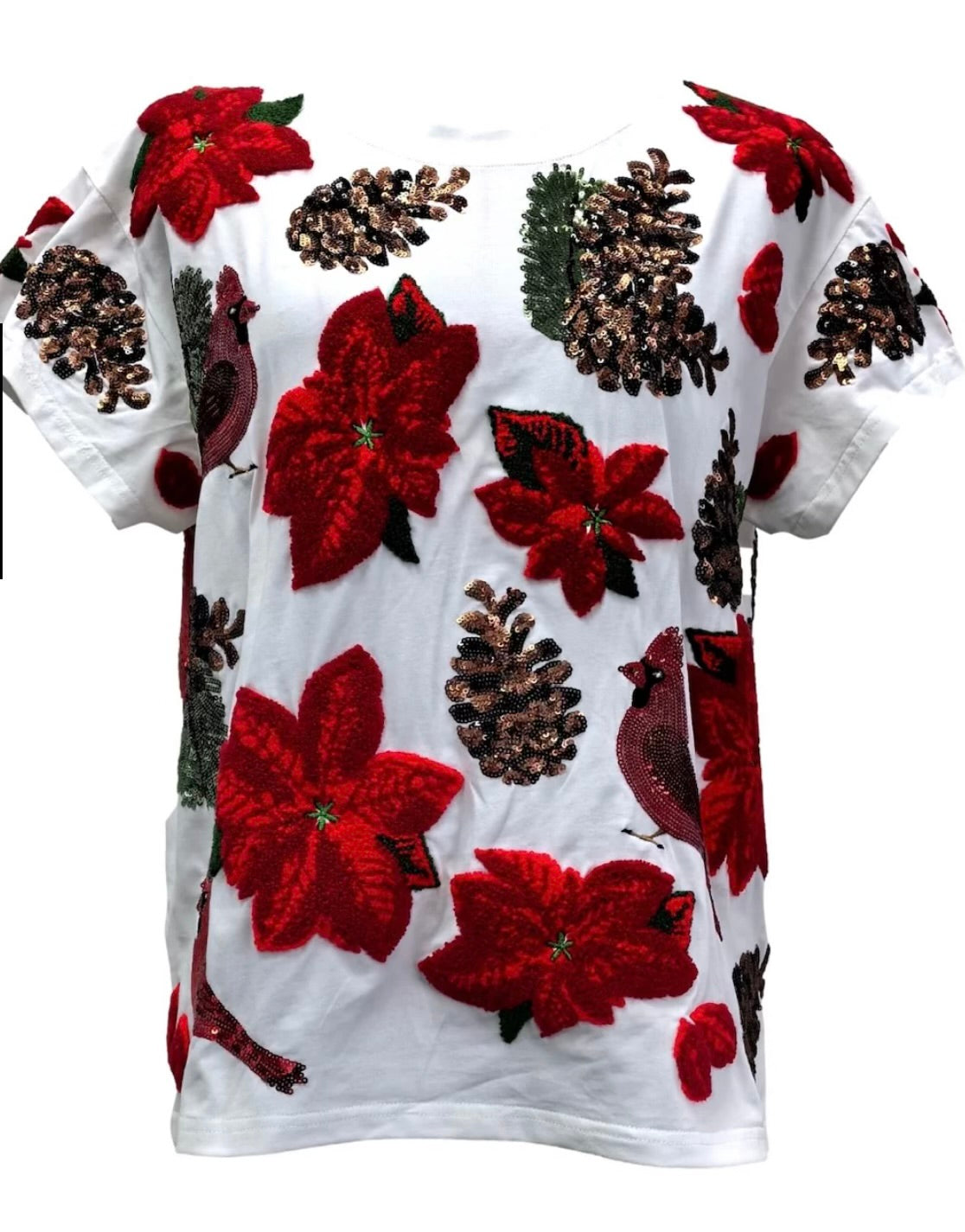 QOS Poinsettia and Pine Cone Tee