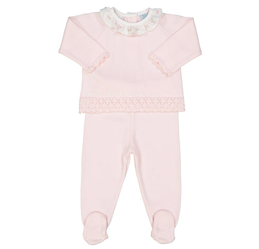 Rose Ruffle Collar Diamond Knit Set