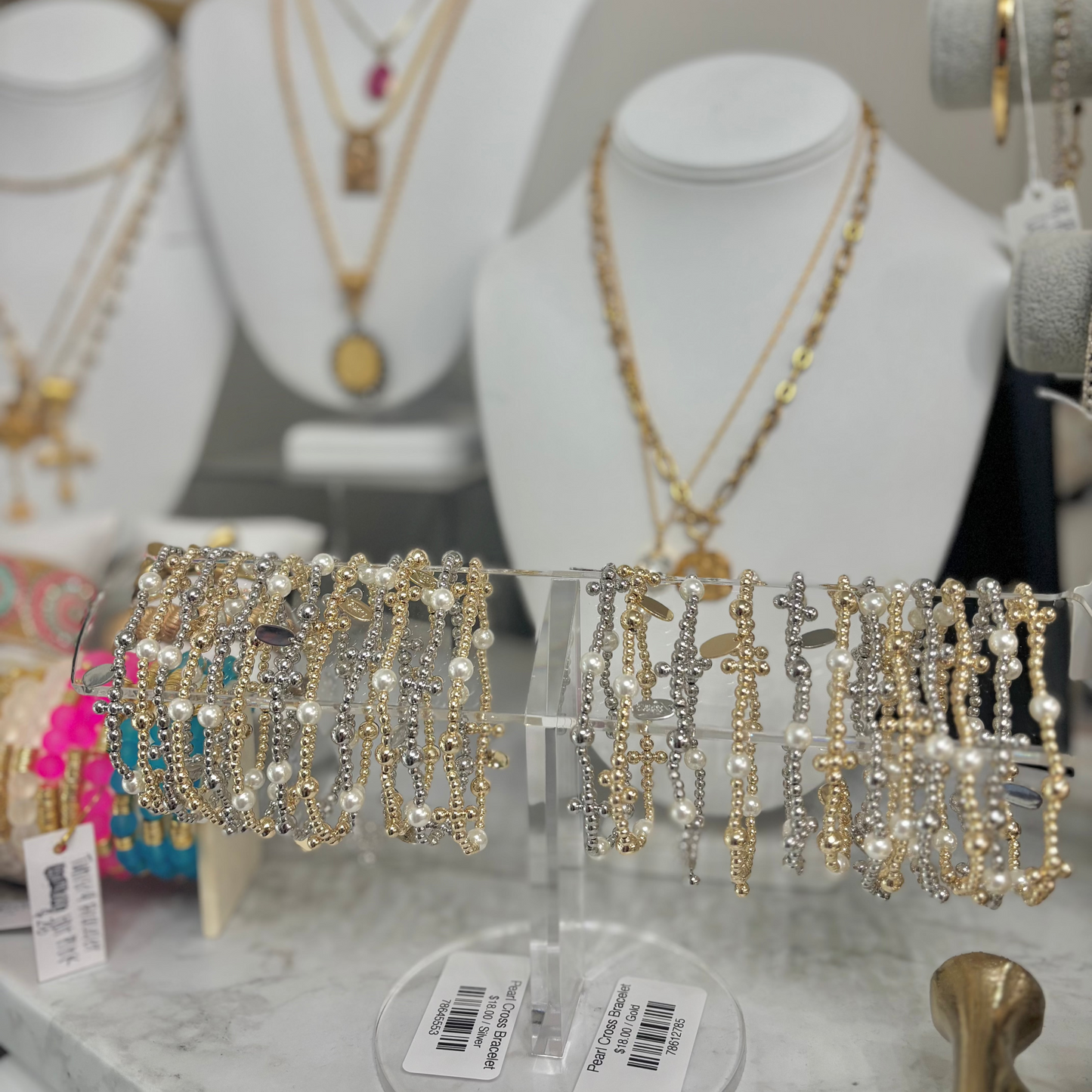 Pearl Cross Bracelet