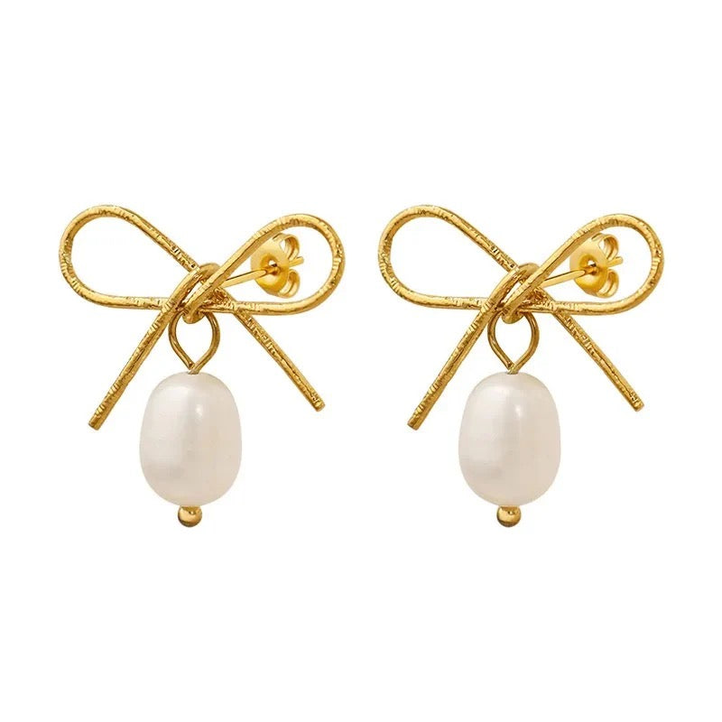 Sweet Bow Collection Pearl Drop Bow Earring