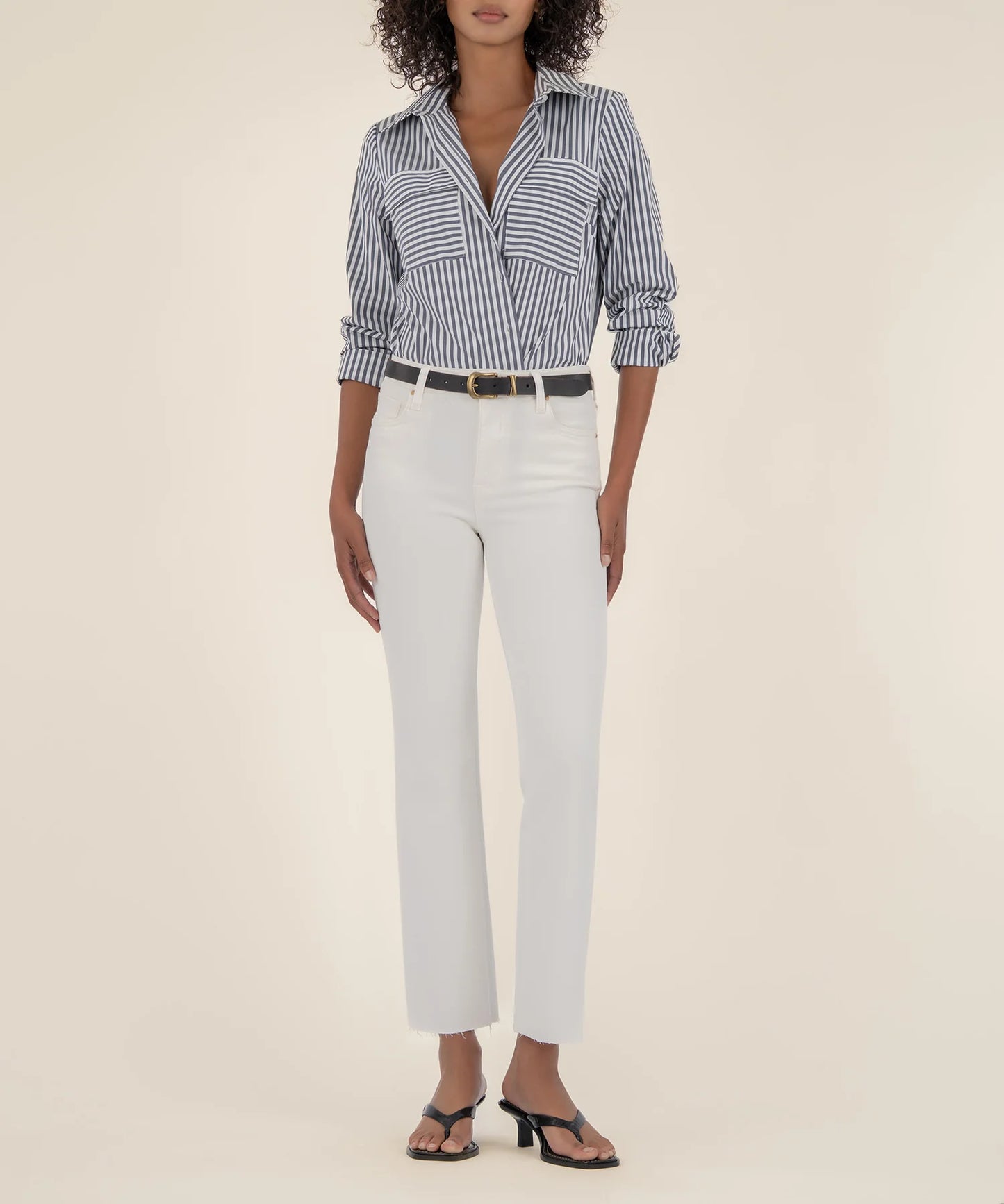 KUT Kelsey High Rise Ankle Flare in Ecru