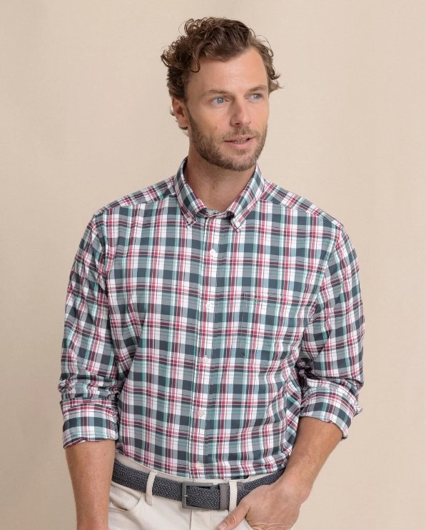 M LS brrr Breakwater Plaid Sportshirt in Dress Blue