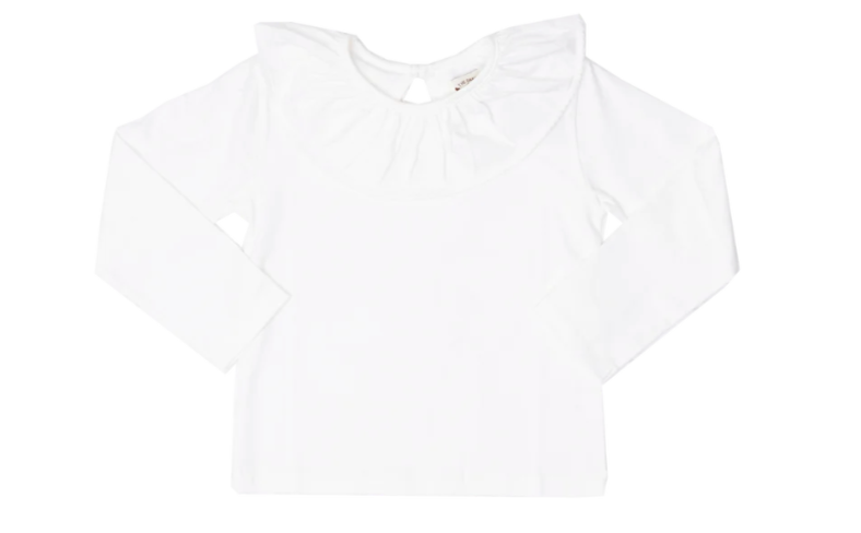 Larrison White Moon-stitch Ruffle Collar Shirt