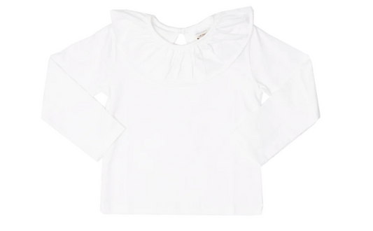 Larrison White Moon-stitch Ruffle Collar Shirt