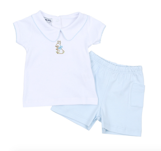 Vintage Bunny Blue Embroidered Collared Short Set