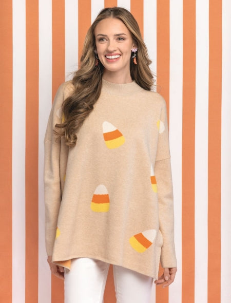 One Size Tan Candy Corn Jacquard Sweater