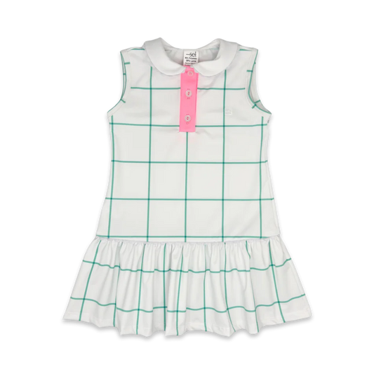 Darla Dress - Mint Windowpane, Flamingo Pink