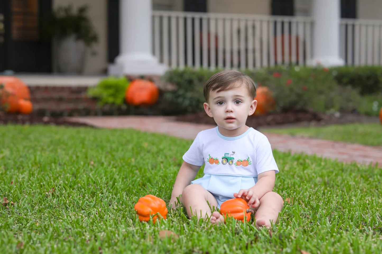 Boys Pumpkin Embroidery Bubble