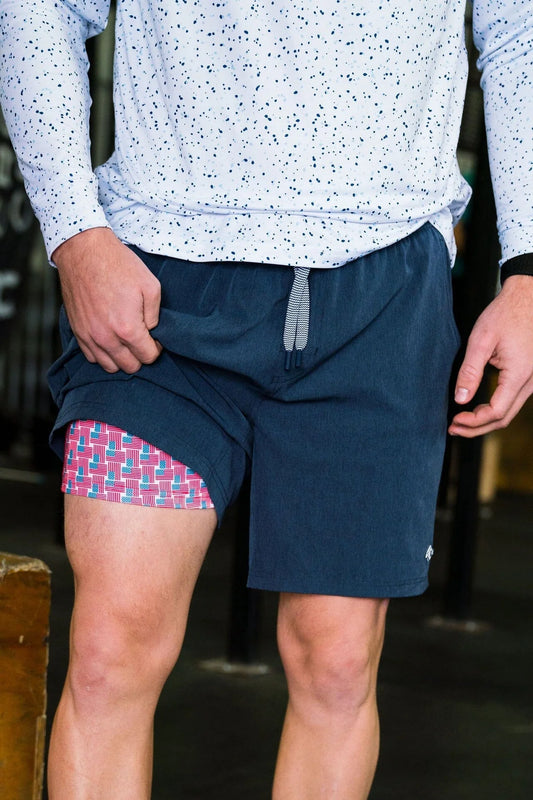 Athletic Short - Heather Navy - American Flag Liner