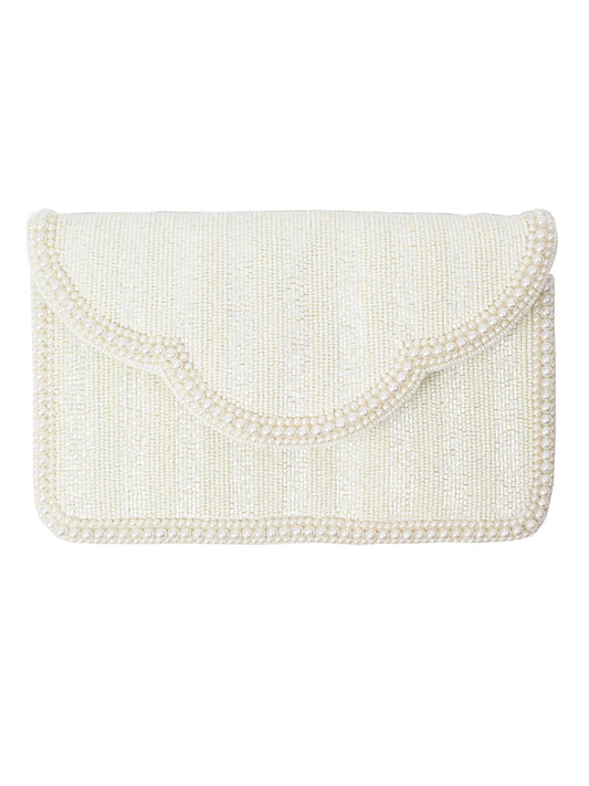 Ivory Pearl Scalloped Flap Clutch