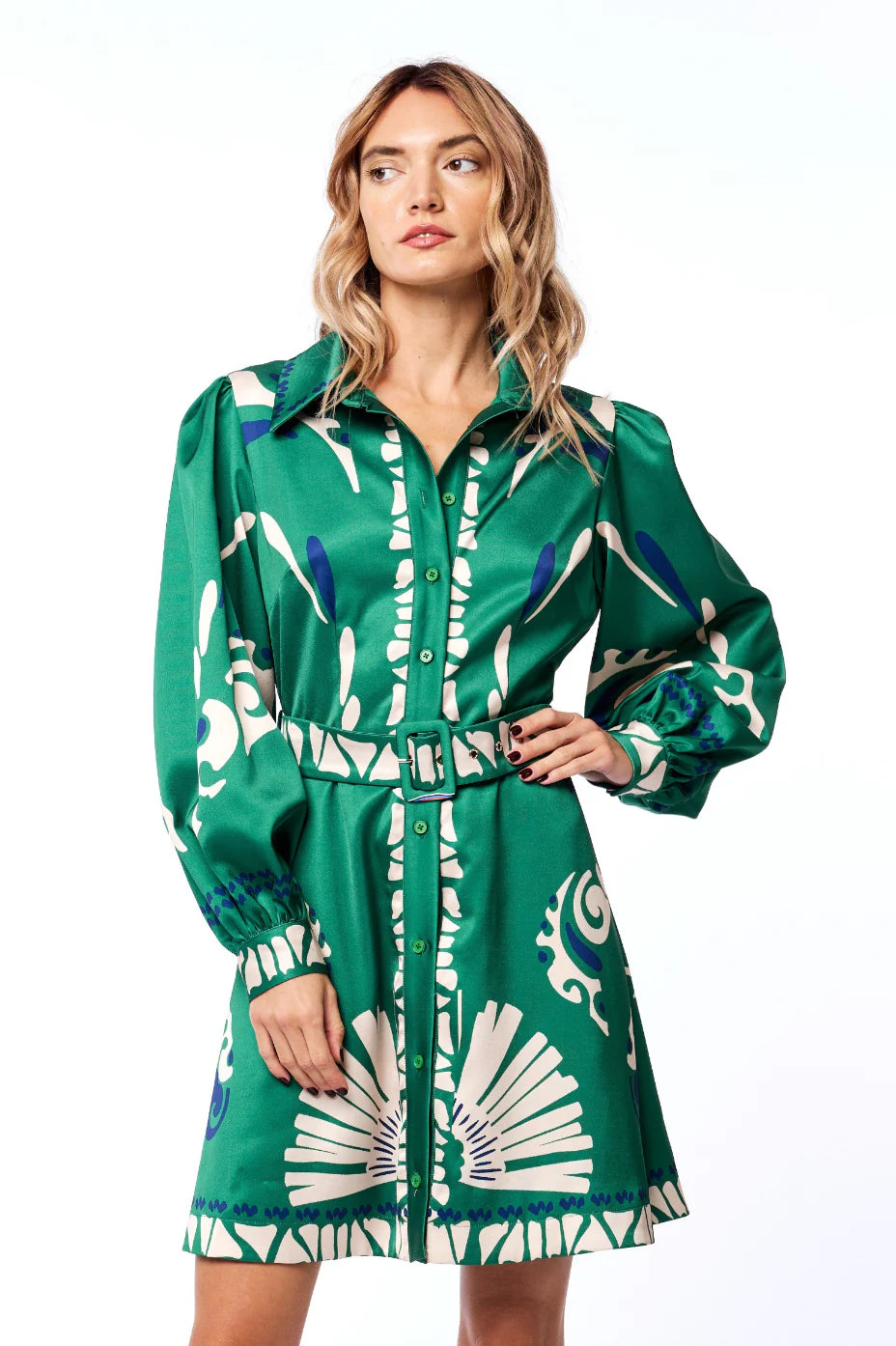 Billy Printed Long Sleeve Mini Shirt Dress