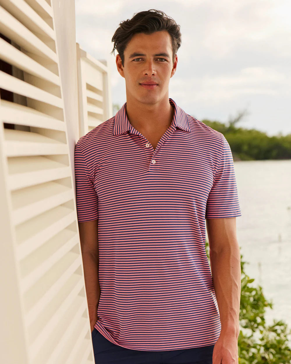 Coastal Breeze® Oceanfront Stripe Pique Performance Polo