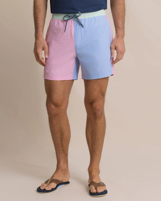 Southern Tide Colorblock Seersucker Stripe Maritime Swim Trunk