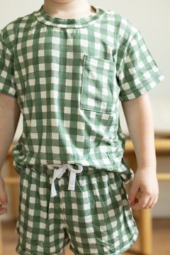 Green Gingham Bamboo Varsity Short Set