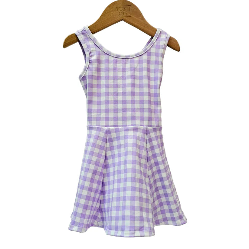 Gingham Activewear Dress in Purple and White