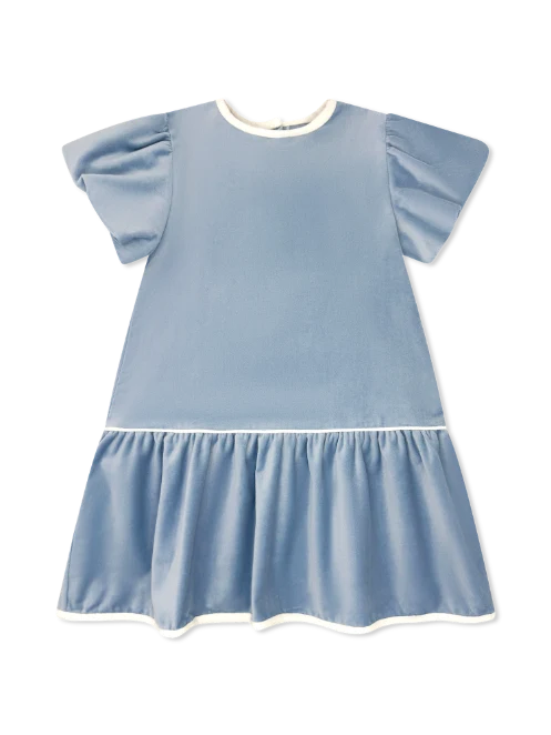 Harper Dress- Beaufort Blue Velvet, Winter White Velvet