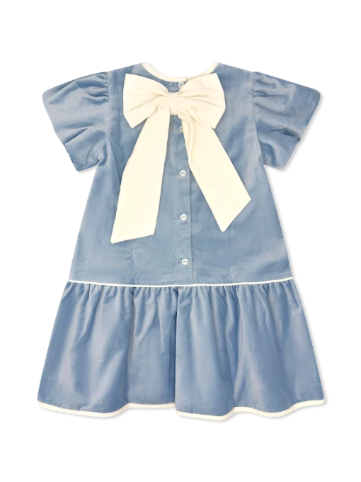 Harper Dress- Beaufort Blue Velvet, Winter White Velvet