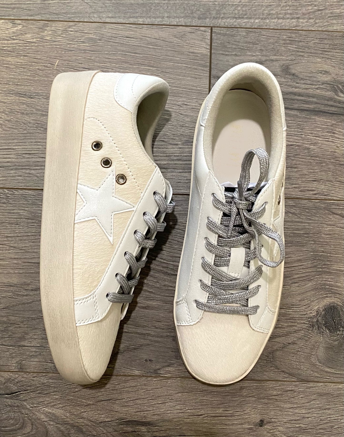 Ivory and White Cowhide Sneaker