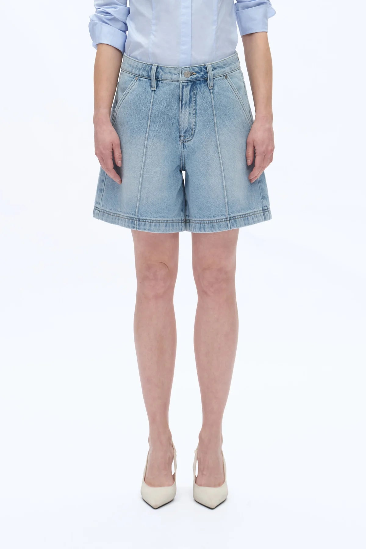 Mid Rise Bermuda Denim Shorts