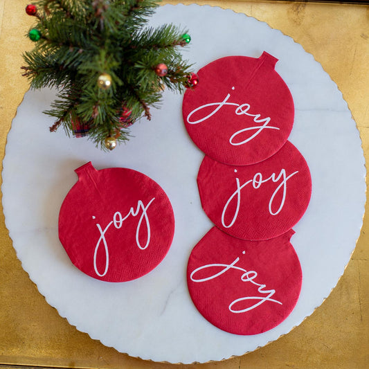 Joy Ornament Shaped Cocktail Napkins (Pack of 20)