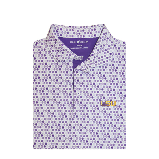 LSU Tigers White and Purple Barrels Polo