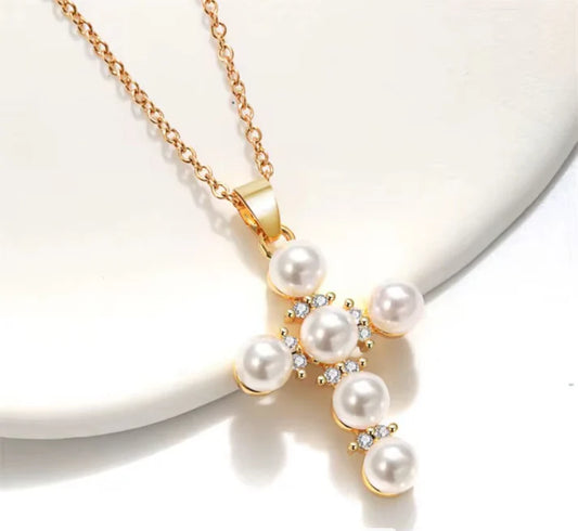 Marisela Pearl Cross Necklace