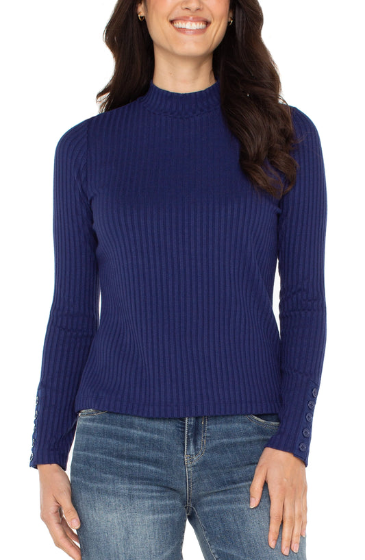 Molly Mock Neck Knit Top W/ Button Detail
