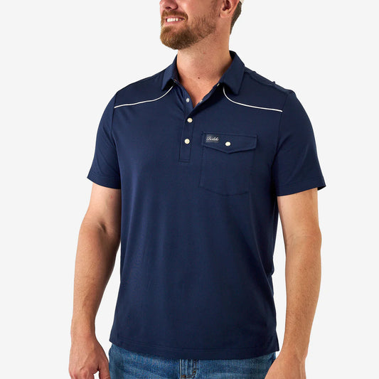 Burlebo Navy Pearl Snap Performance Polo