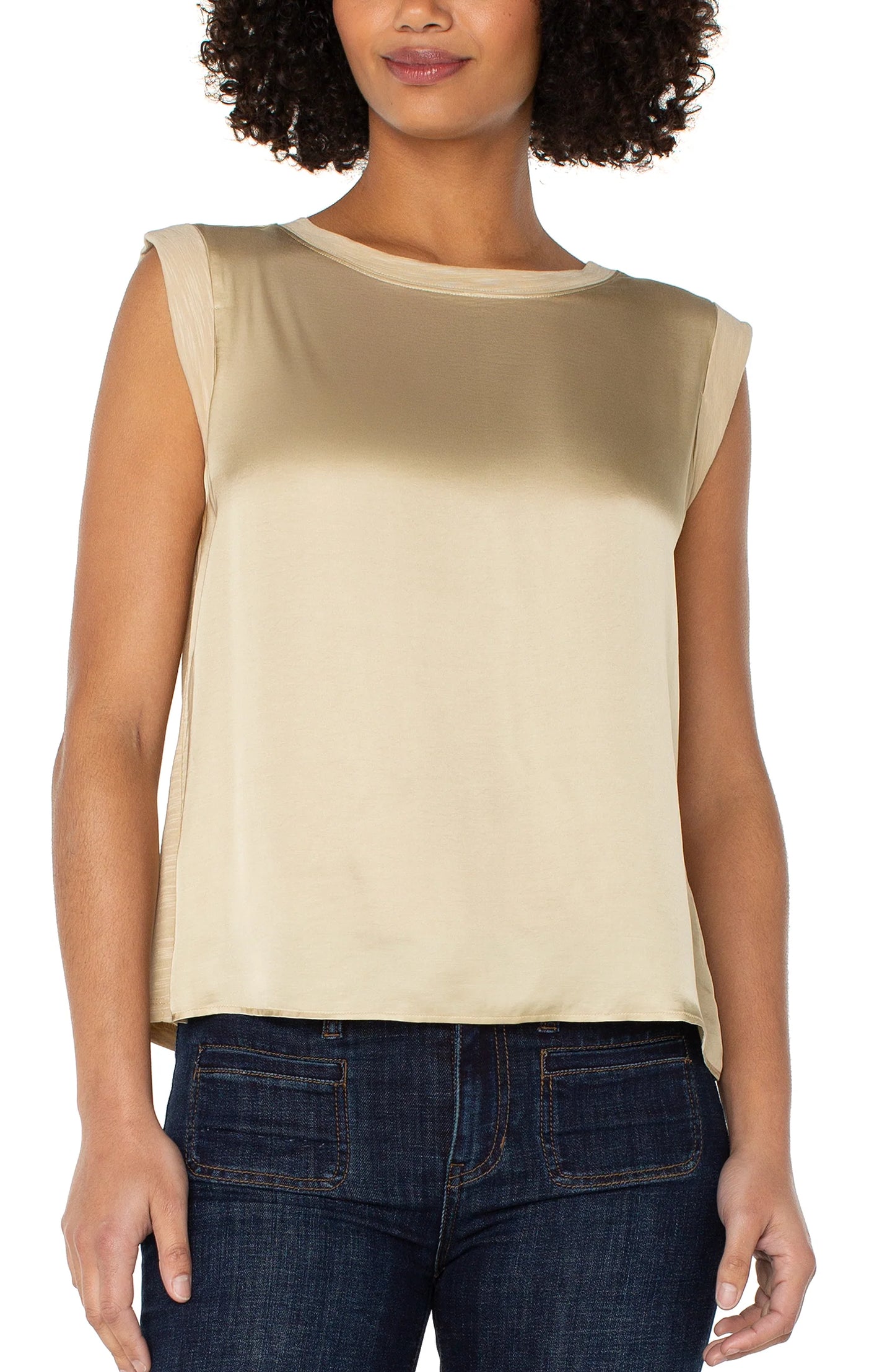 Sleeveless Woven To Knit Top