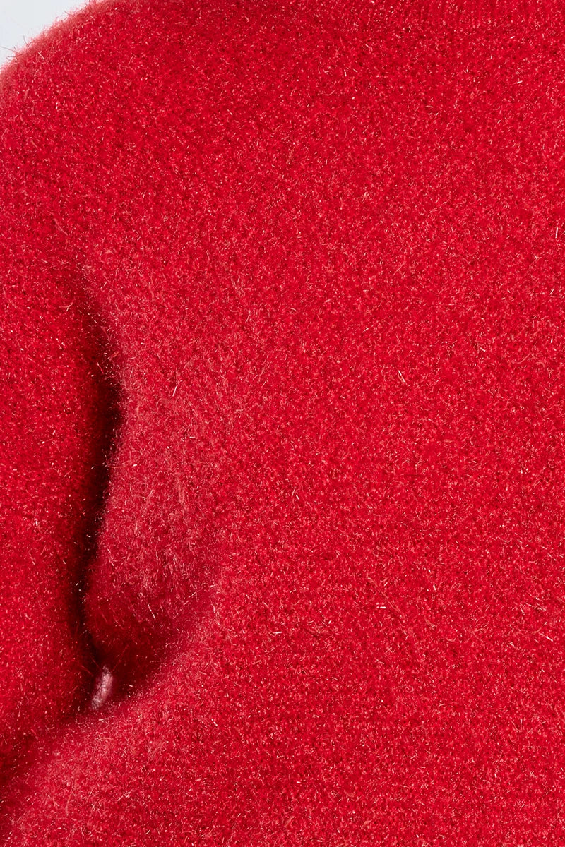 Red Chunky Sequined Knit Sweater