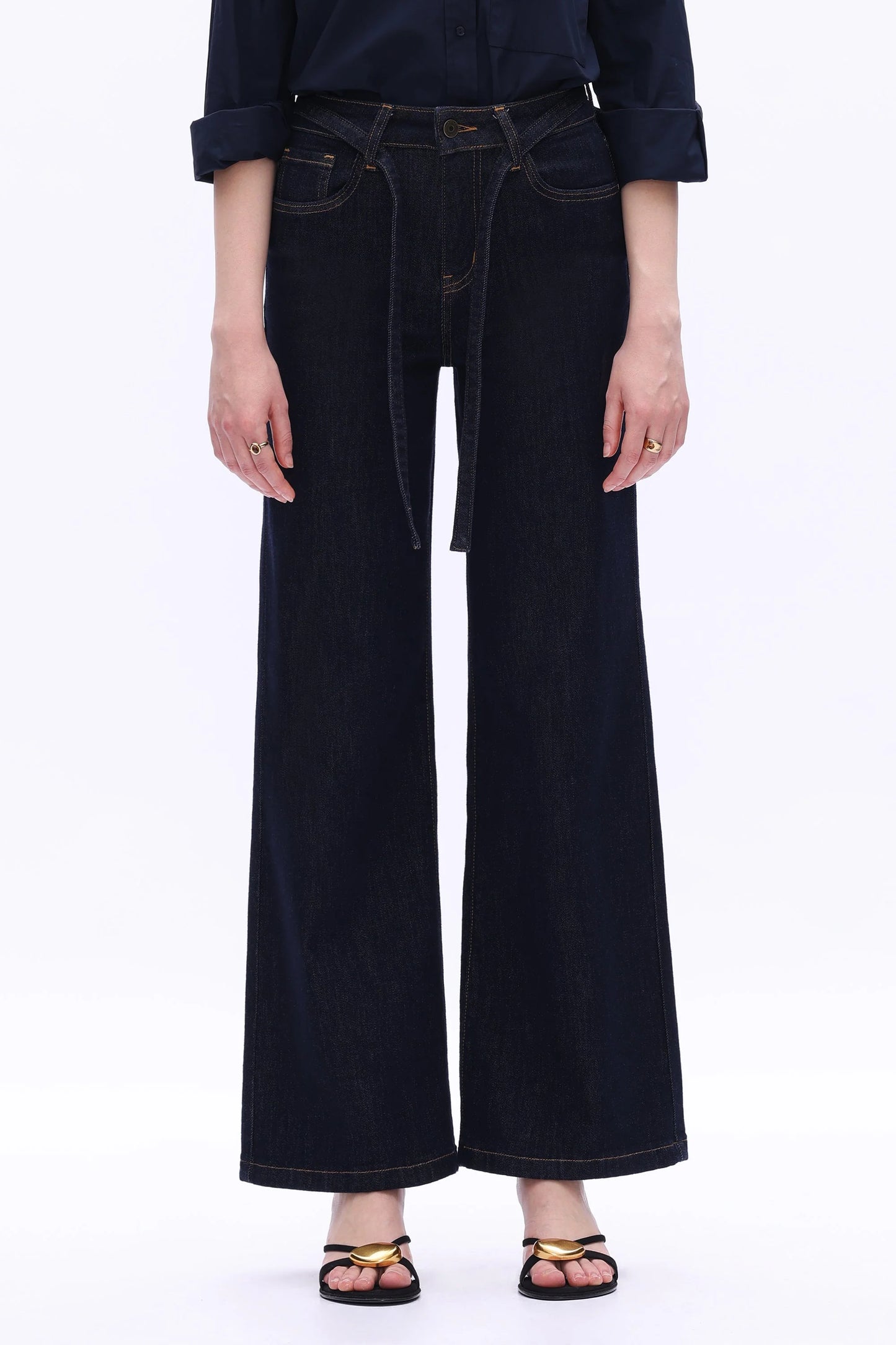 Tie Waist Wide Leg Jeans