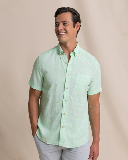 Southern Tide Seashell Cove Linen Rayon Short Sleeve Sport Shirt