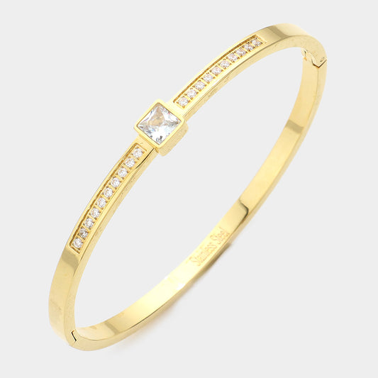 CZ Square Stone Accented Bangle