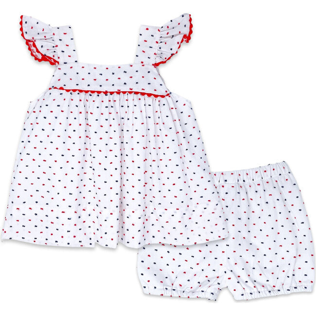 Sally Swing Set - Navy and Red Swiss Dot