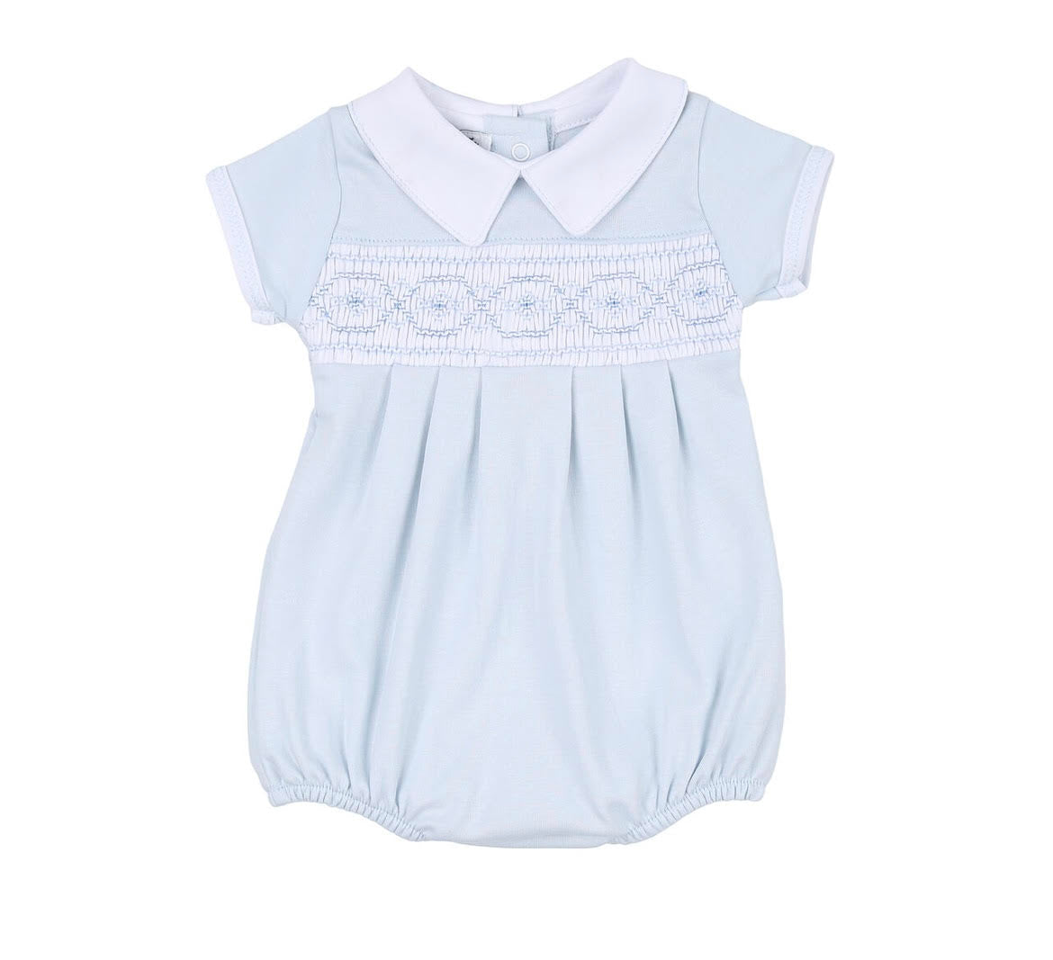 Abby and Alex Smocked Collared S/S Blue Bubble