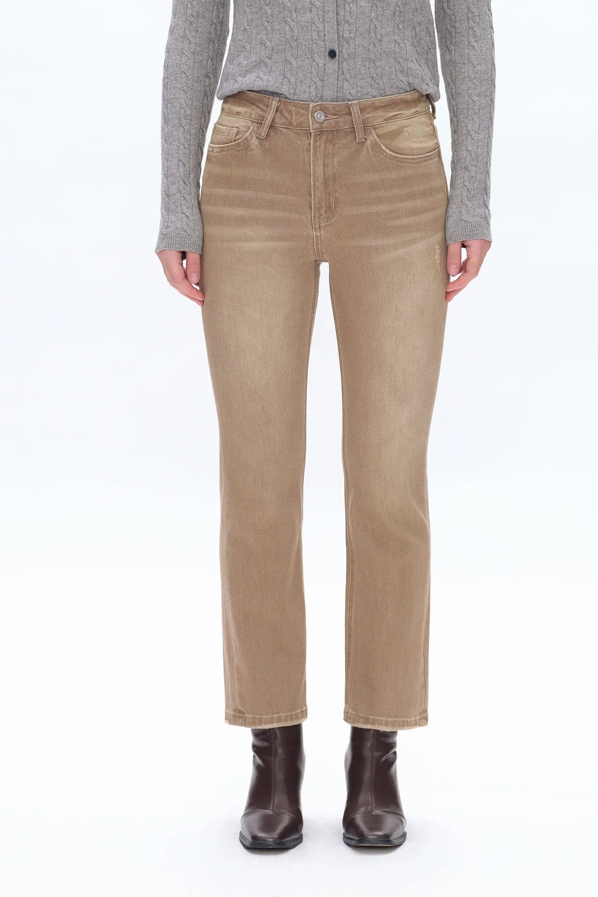 High Rise Crop Flare Jean in Vintage Khaki